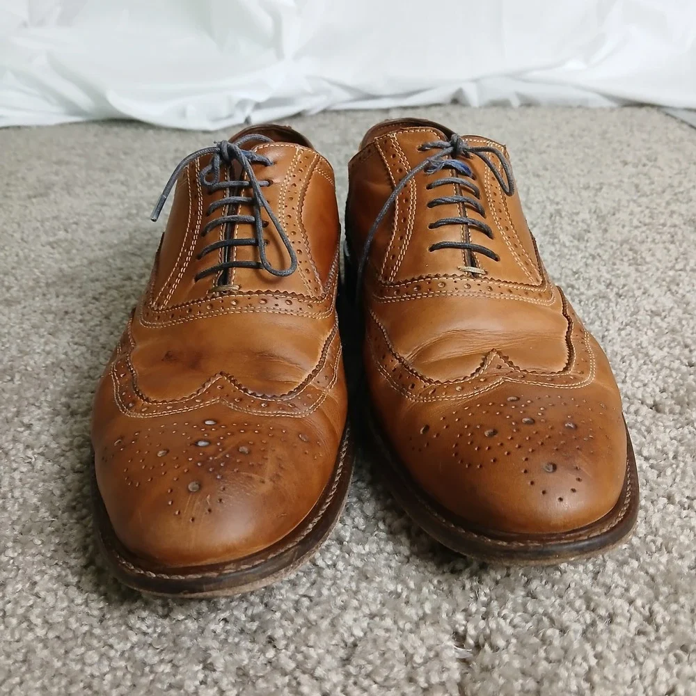 Cuoio Mens Tan Leather Wingtip Brogue Oxford Dress Shoes Made in Italy 6650 10M